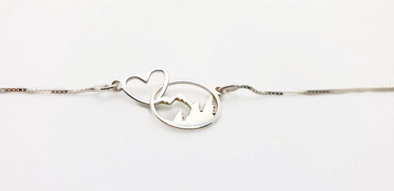 Mountain Forest Necklace - Sterling Silver 925 Hiking Adventure Jewelry Charm