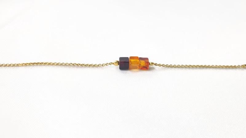 Baltic Amber Bracelet – Minimalist Gold Plated Silver Link with Multicolor Amber Beads