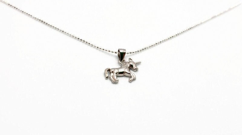 Sterling Silver Unicorn Necklace – Fantasy Pendant With Silver Ball Chain