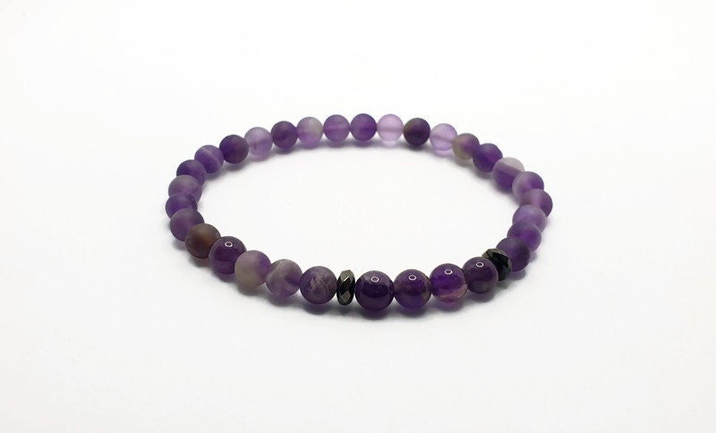 Amethyst Beaded Bracelet - Natural 6mm Gemstone Jewelry With Matt Frosted Beads