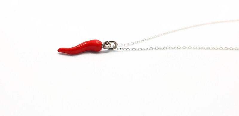 Chili Pepper Necklace – Sterling Silver Cable Chain With Red Enamel Pendant