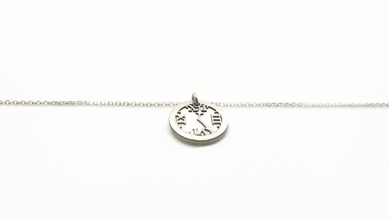 Sterling Silver Clock Necklace: Mother of Pearl Time Pendant