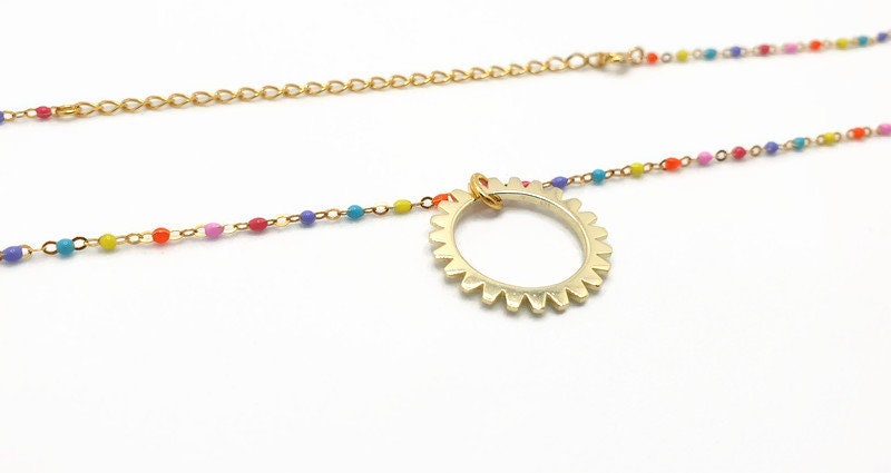 Gold Plated Silver Sun Necklace: Boho Enamel Pendant