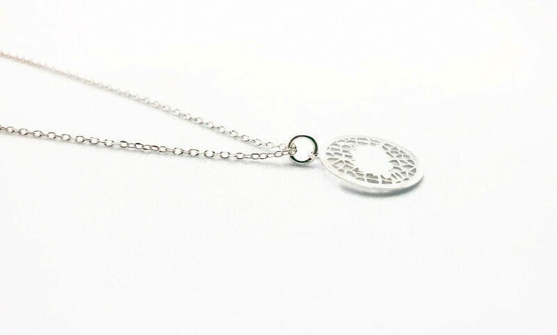 Lotus Flower Sterling Silver 925 Pendant Chain Necklace, Circle Mandala Floral Yoga Necklace