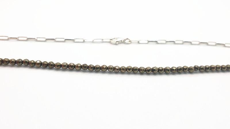 Hematite and Sterling Silver beaded necklace with silver chain, natural gemstone jewelry
