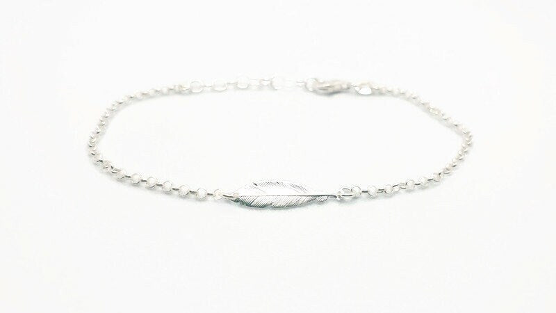 Sterling Silver Bracelet – Adjustable Feather Charm | Minimalist Silver Jewelry