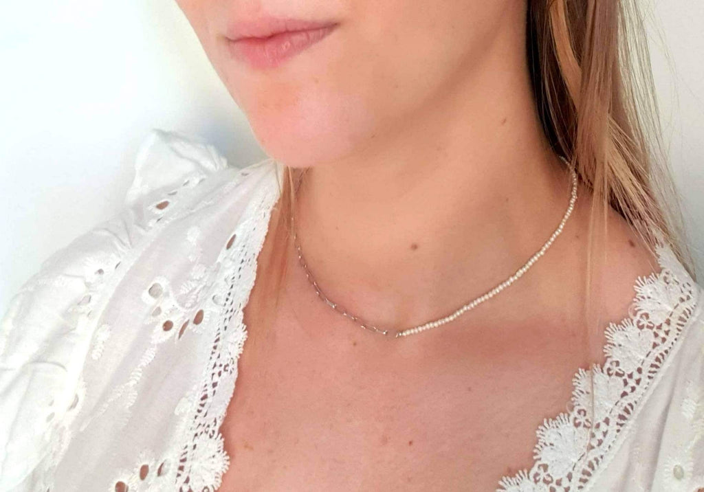 Freshwater Pearl Choker – Sterling Silver Necklace With Adjustable Chain