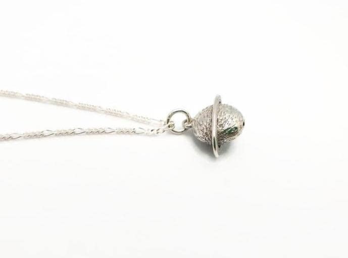 Sterling Silver Saturn Planet Pendant Necklace with long Chain,Celestial Jewelry