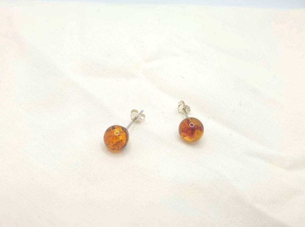 Baltic Amber Earrings – Cognac Amber Jewelry | Sterling Silver Studs, Minimalist Style