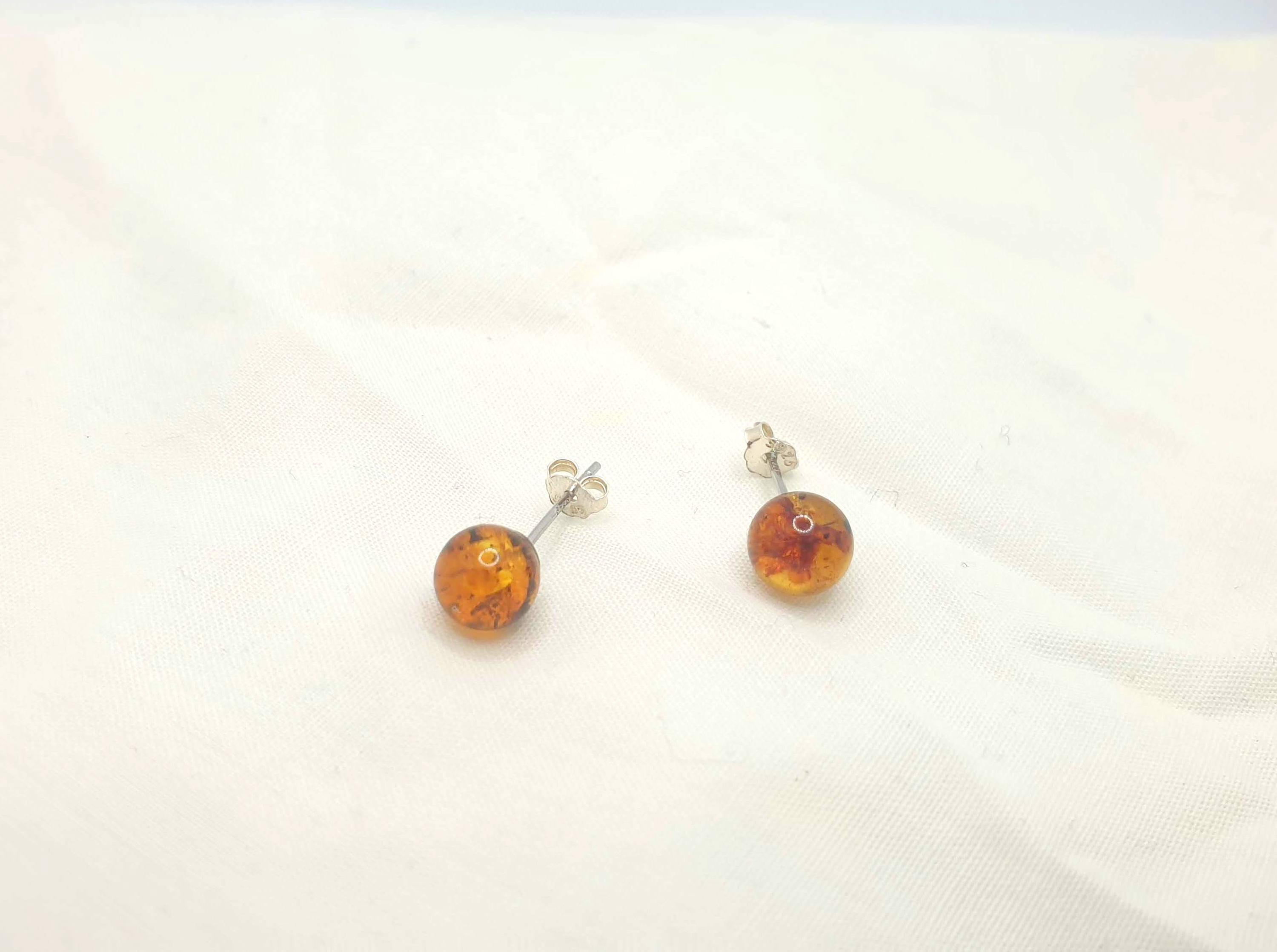 Baltic Amber Earrings – Cognac Amber Jewelry | Sterling Silver Studs, Minimalist Style