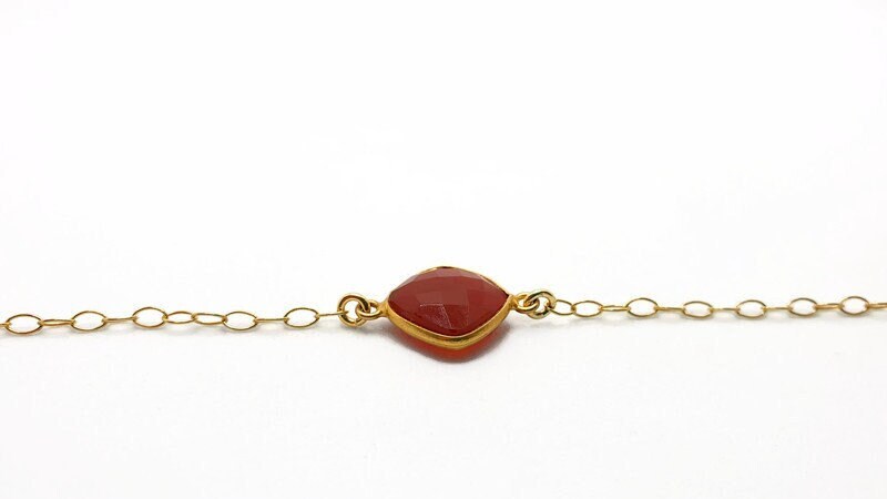 Red Carnelian Bracelet – Gold Plated Adjustable Link, Faceted Gemstone Jewelry