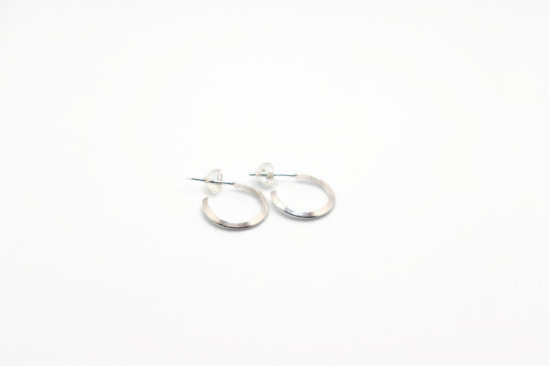 Minimalist Half Open Hoops Sterling Silver Stud Earrings, Gemometric Triangle Circles Earrings