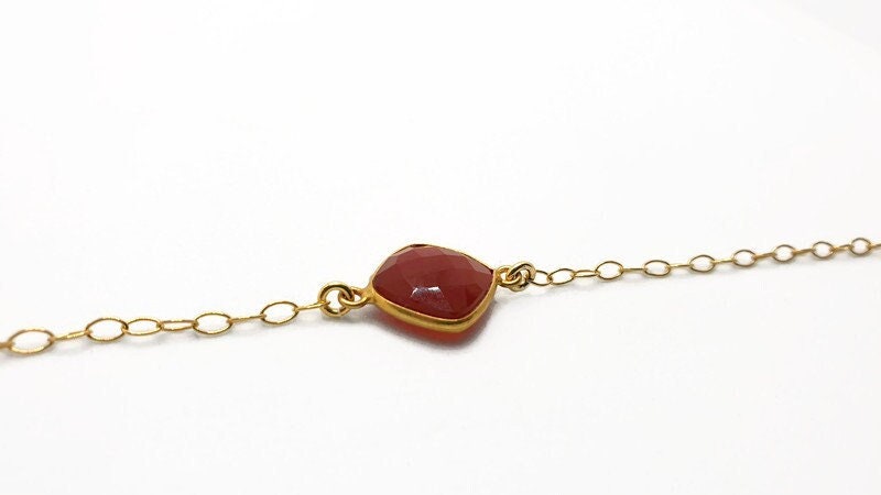 Red Carnelian Bracelet – Gold Plated Adjustable Link, Faceted Gemstone Jewelry