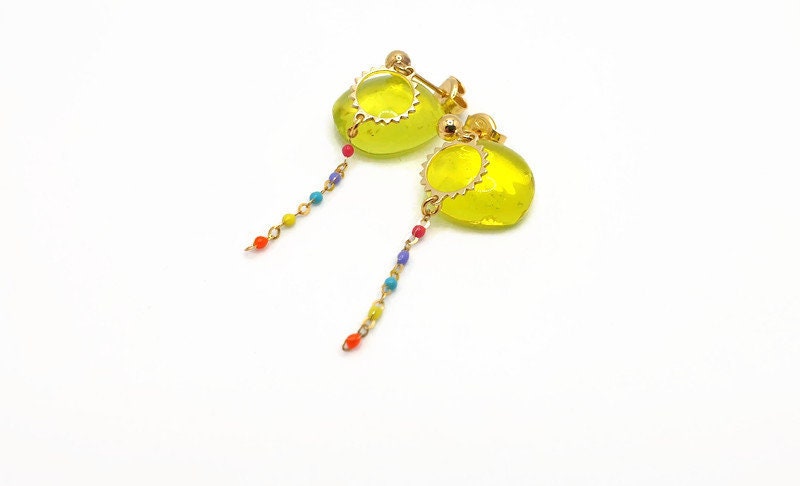 Boho Sun Dangle Earrings: Gold Plated Silver with Colorful Enamel