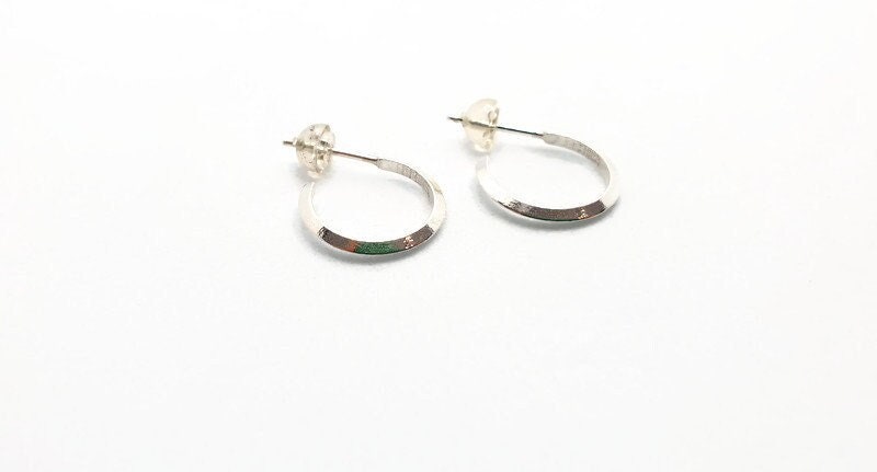 Minimalist Half Open Hoops Sterling Silver Stud Earrings, Gemometric Triangle Circles Earrings