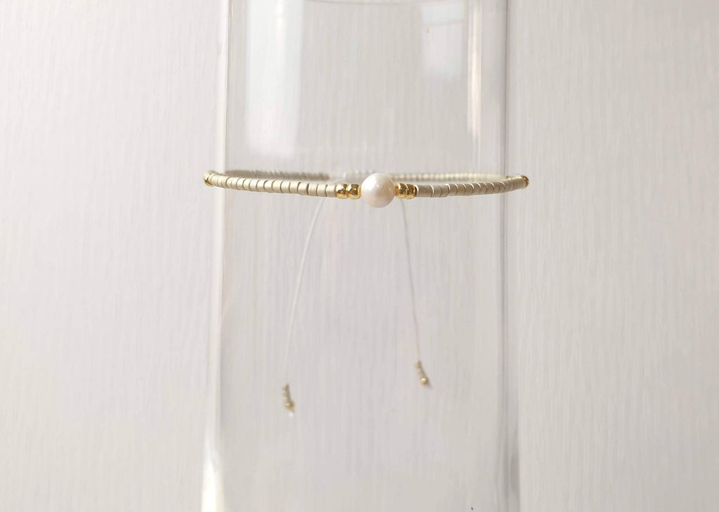 Cultivated Pearl Bracelet – Japanese Seed Beads | Adjustable String Bracelet, Minimalist Boho Style