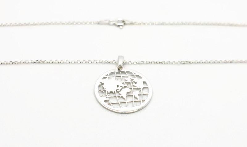 Sterling Silver Necklace – Globe Pendant Travel Jewelry With 925 Silver Chain