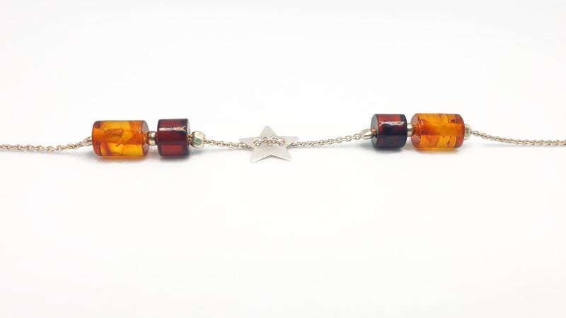 Baltic Amber Bracelet – Adjustable Star Design With Honey Cognac Amber & Sterling Silver
