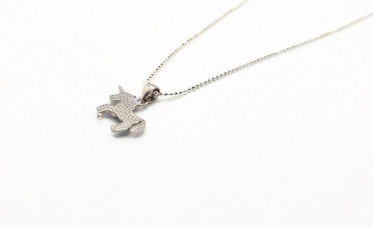 Sterling Silver Unicorn Necklace – Fantasy Pendant With Silver Ball Chain