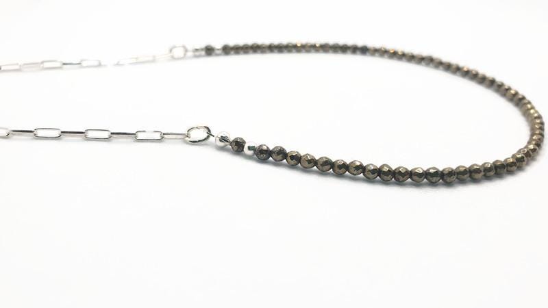 Hematite and Sterling Silver beaded necklace with silver chain, natural gemstone jewelry