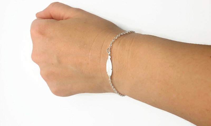 Sterling Silver Bracelet – Adjustable Feather Charm | Minimalist Silver Jewelry