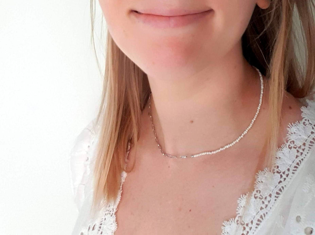 Freshwater Pearl Choker – Sterling Silver Necklace With Adjustable Chain