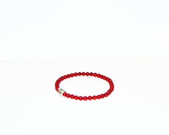 Red Bamboo Chilli Coral beaded bracelet, men's and women's unisex mala bracelet