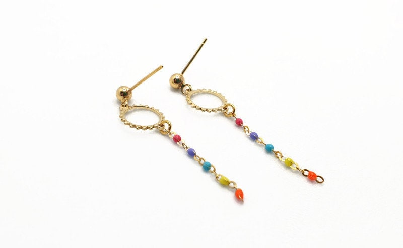 Boho Sun Dangle Earrings: Gold Plated Silver with Colorful Enamel