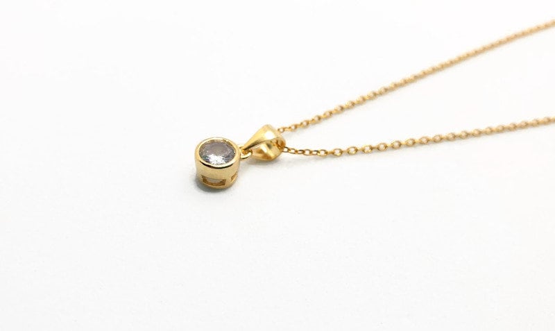 Cubic Zirconia and 18K Gold Plated Silver Necklace, Minimalist Elegant Pendant, Gemstone Quartz Jewelry