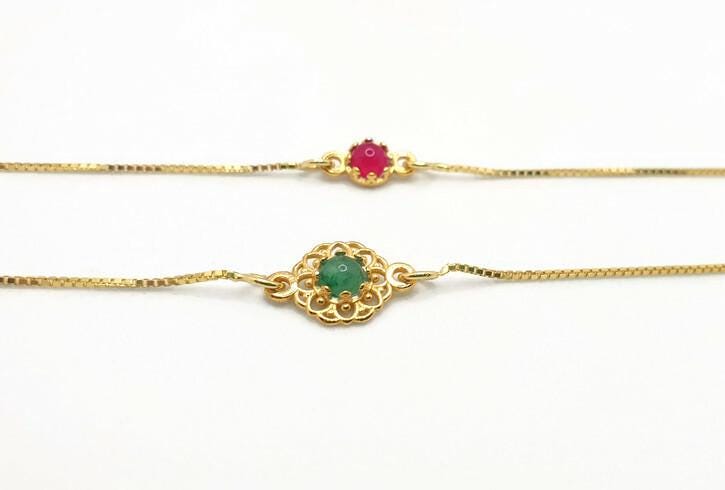 Aventurine Gemstone Bracelet – Gold Plated Chain With Pink Agate Beads