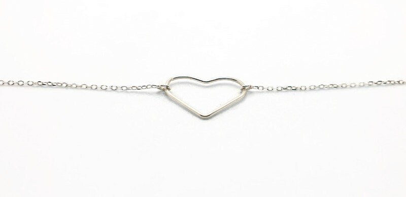 Heart Geometric Minimalist Bracelet, Sterling Silver Charm Chain Link Bracelet, Minimalistic Jewelry