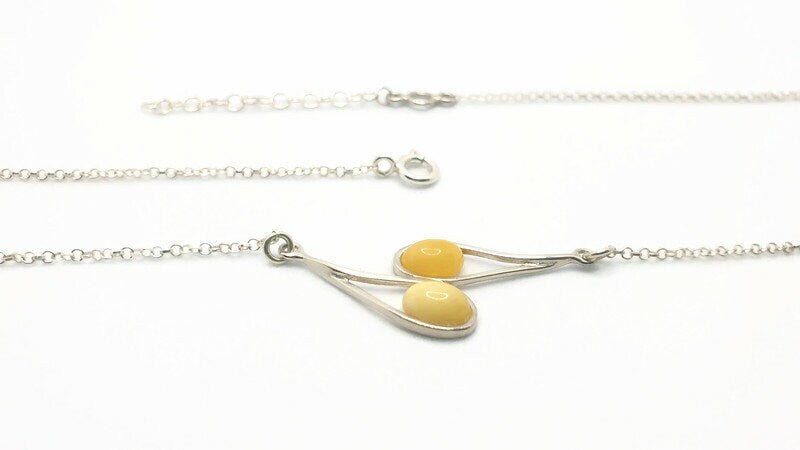 Baltic Amber Necklace – Sterling Silver, Oval Cut Pendant, Honey & Milky Yolk