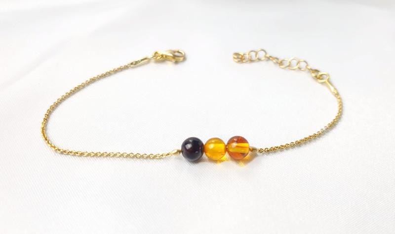 Baltic Amber Bracelet – Multicolor Cube & Ball Beads | Gold Plated Silver Link