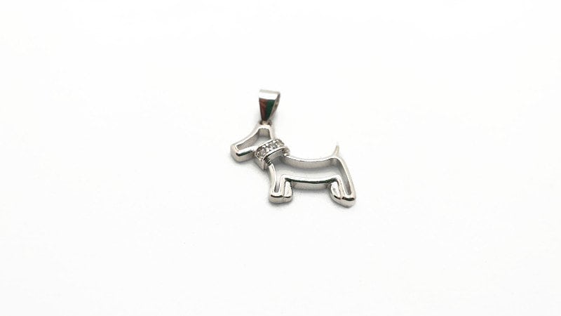 Sterling Silver Dog Pendant – Minimalist Zircon Dog Charm Necklace