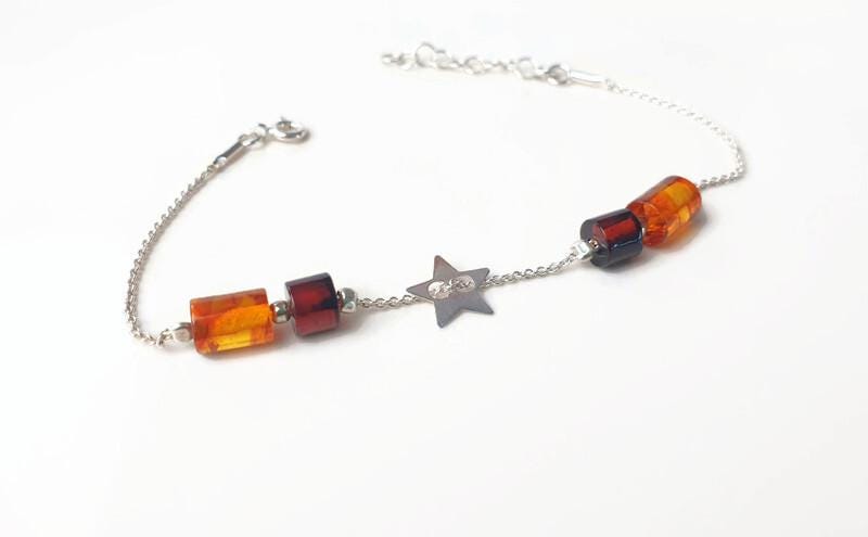 Baltic Amber Bracelet – Adjustable Star Design With Honey Cognac Amber & Sterling Silver