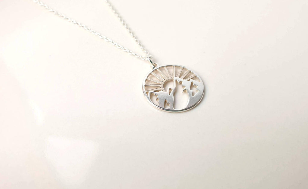 Mountain Sunburst Necklace - Sterling Silver Pendant with Adjustable Chain for Travel Jewelry