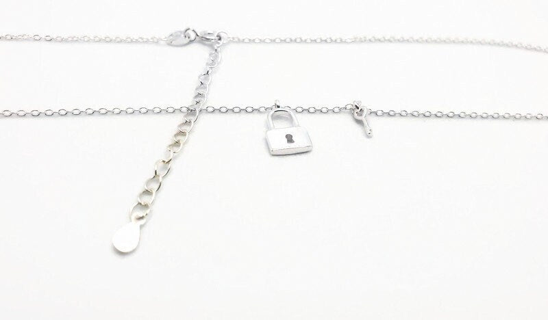 Key and Lock Pendant Necklace, Delicate 925 Sterling Silver Jewelry , Friendship Jewelry
