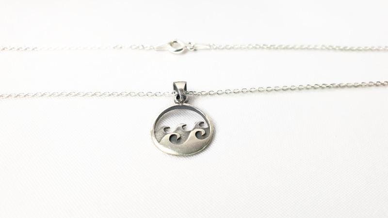 Silver Wave Necklace – Sterling Silver Pendant With Nautical Jewelry Charm