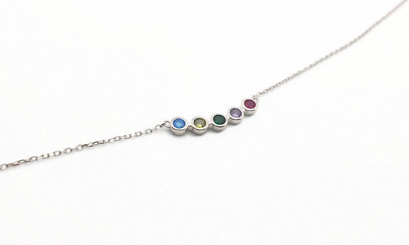 Multicolor Cubic Zirconia Necklace – Sterling Silver, Adjustable Length Chain