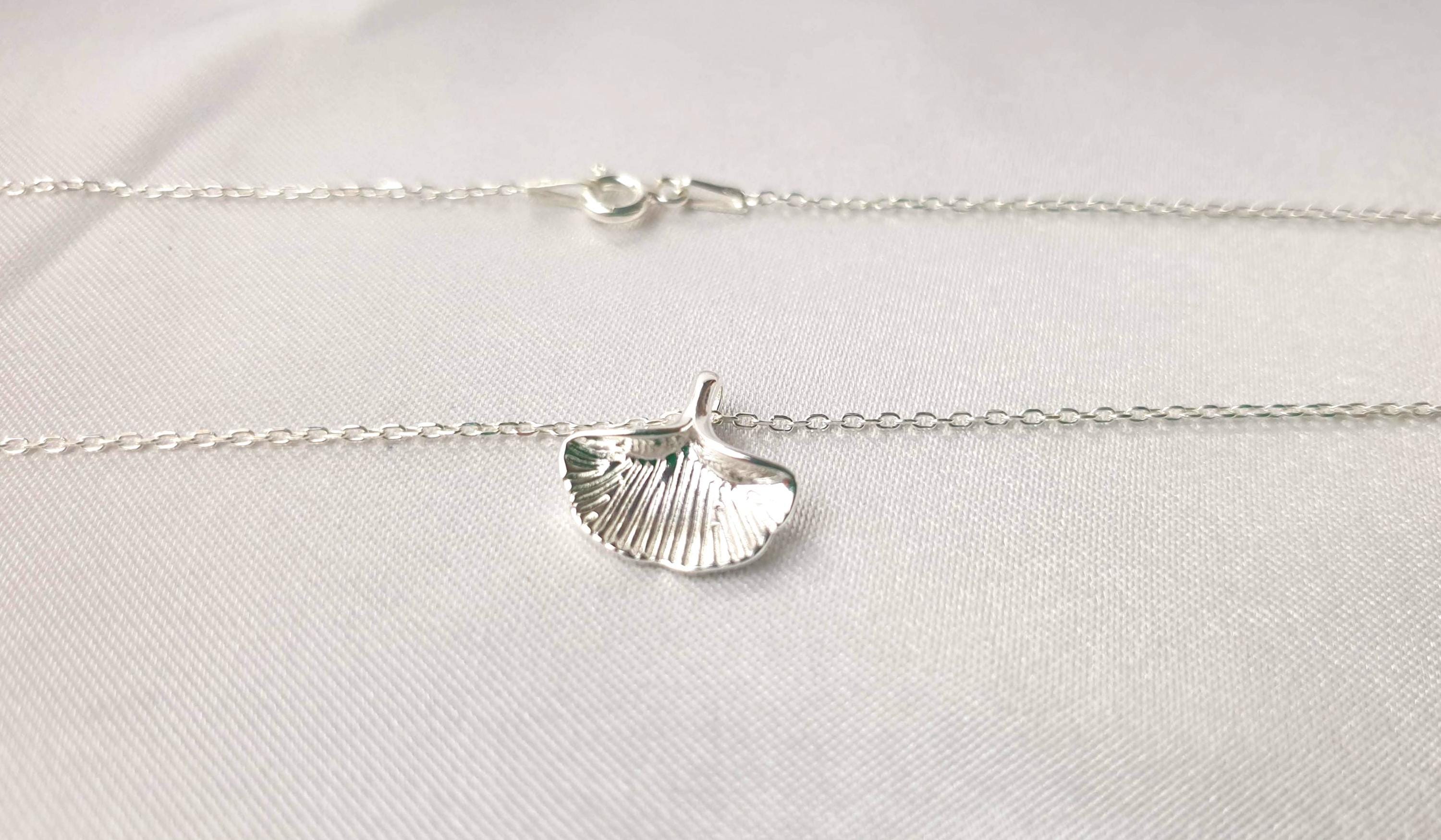 Ginkgo Leaf Necklace - Sterling Silver Pendant, Lucky Charm Jewelry Gift