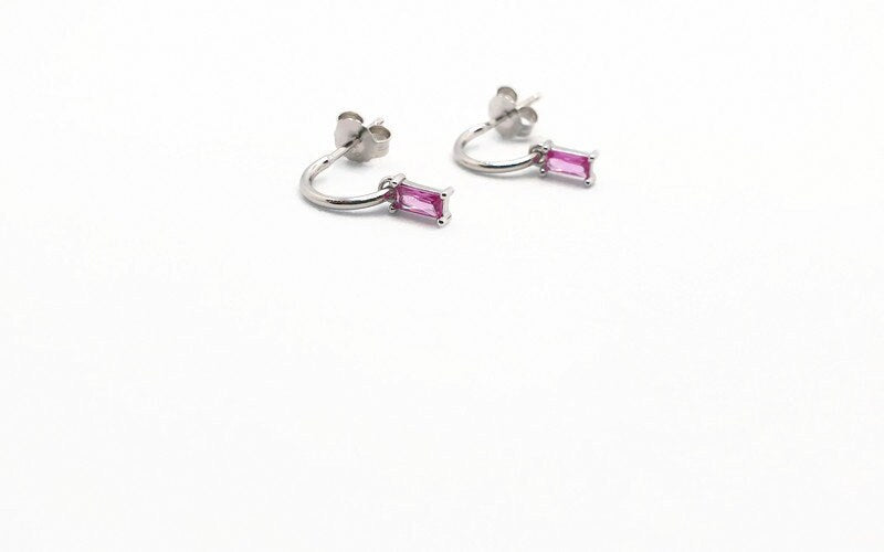 Sterling Silver Hoop Earrings – Pink Cubic Zirconia Delicate Ear Cuffs