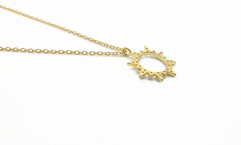 Gold Plated Silver Sunburst Necklace: Boho Cubic Zirconia Sun Pendant