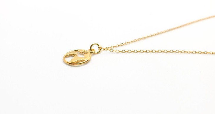 Gold Plated World Necklace - Minimalist Globe Necklace With 18K Silver Chain