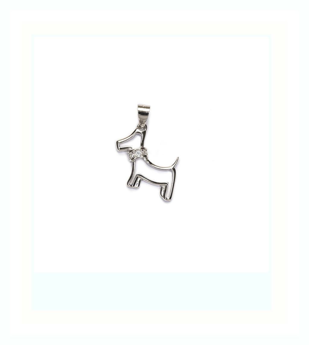 Sterling Silver Dog Pendant – Minimalist Zircon Dog Charm Necklace