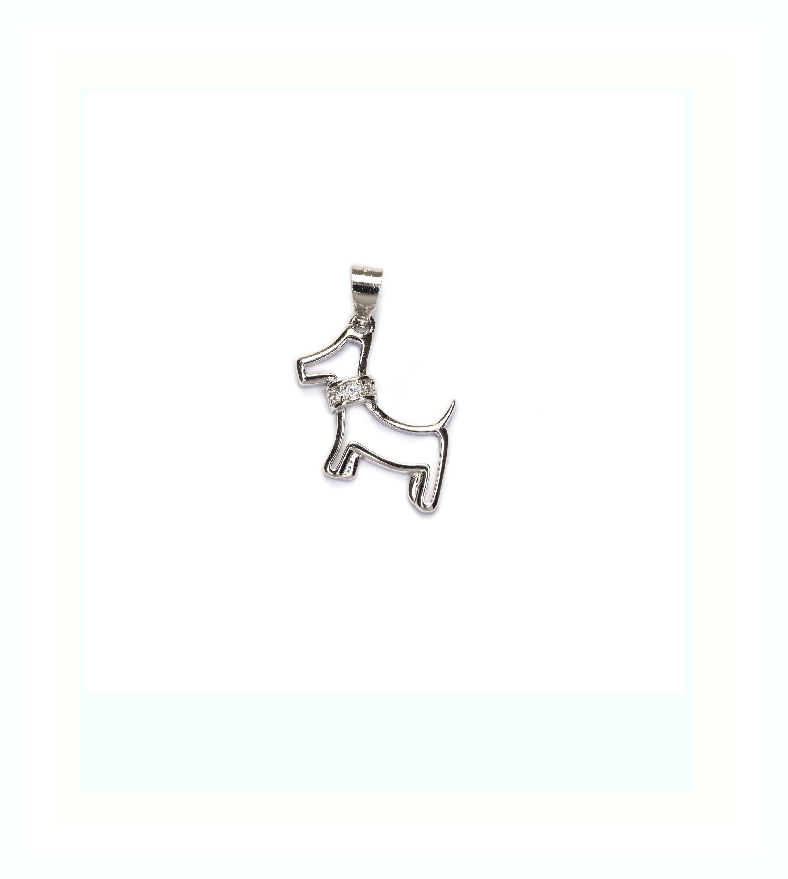 Sterling Silver Dog Pendant – Minimalist Zircon Dog Charm Necklace