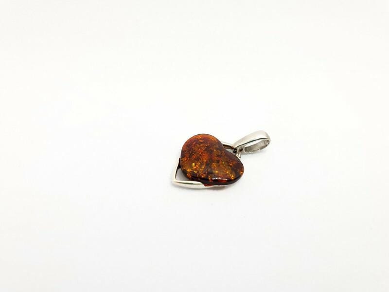 Baltic Amber Pendant – Hand Carved Amber Heart Pendant in Sterling Silver