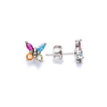 Butterfly Stud Earrings – Sterling Silver Studs with Colorful Cubic Zirconia Gems