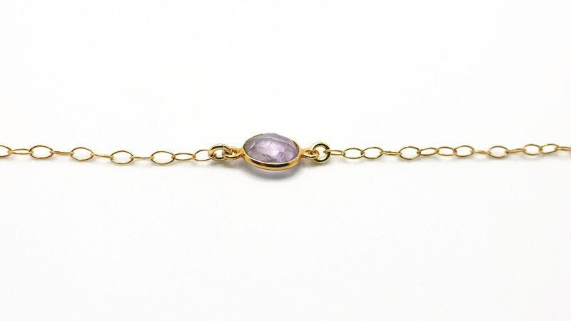 Amethyst Link Bracelet – Gold Plated Adjustable Gemstone Jewelry with Faceted Lavender Stone