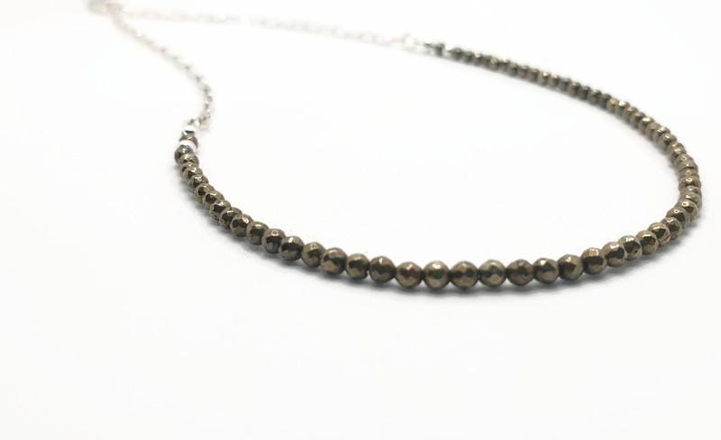 Hematite and Sterling Silver beaded necklace with silver chain, natural gemstone jewelry