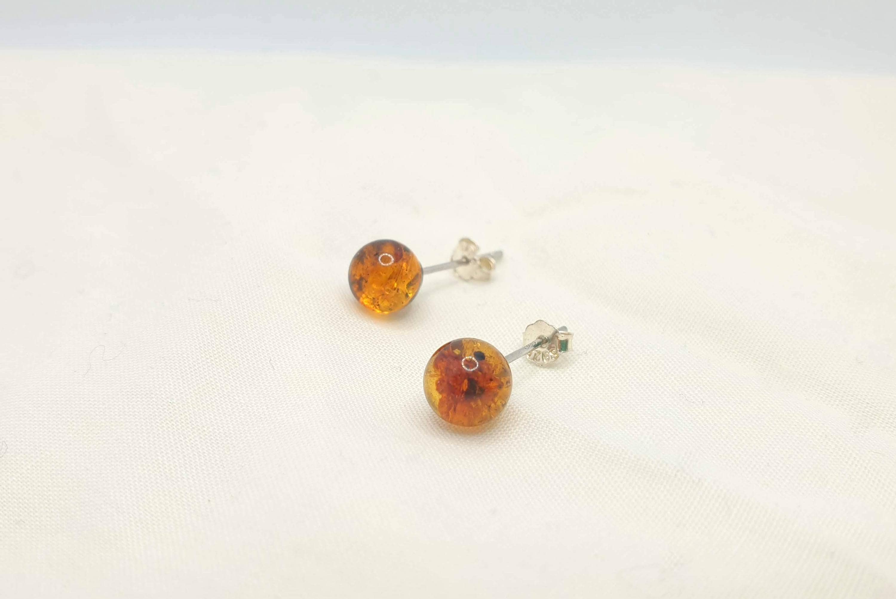 Baltic Amber Earrings – Cognac Amber Jewelry | Sterling Silver Studs, Minimalist Style